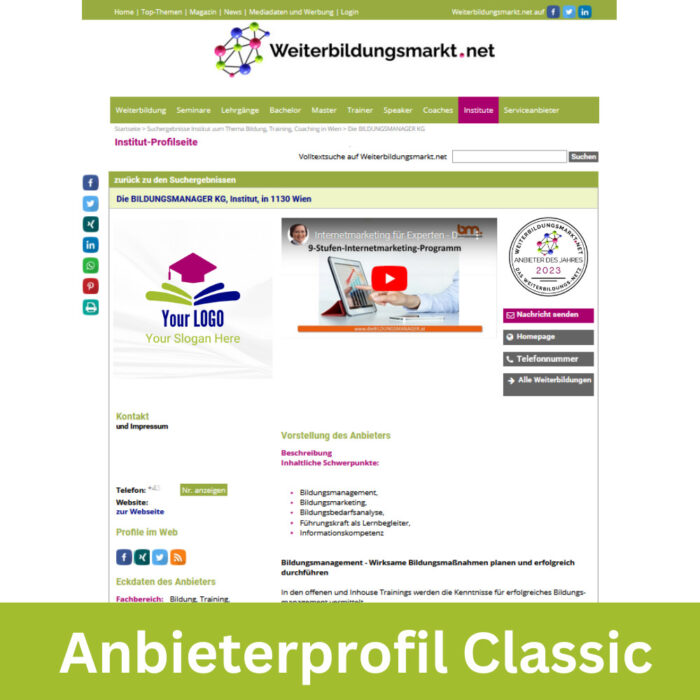 Anbieterprofil Classic Demo