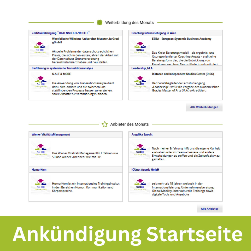 Ankündigung Startseite