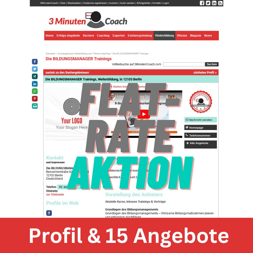 Anbieterprofil Classic plus 15 Top-Angebote Flatrate mit monatlicher Zahlung 3MinutenCoach